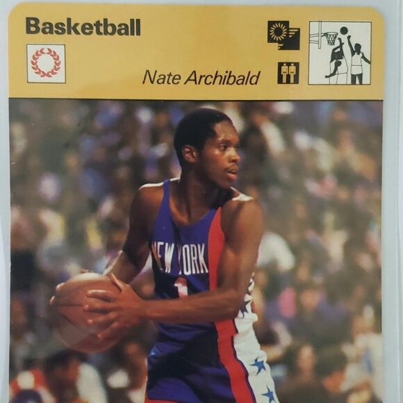 1977 SPORTSCASTER CARD NATE ARCHIBALD NEW YORK NETS 🐐 HOF PRINTED IN ITALY - Picture 1 of 4